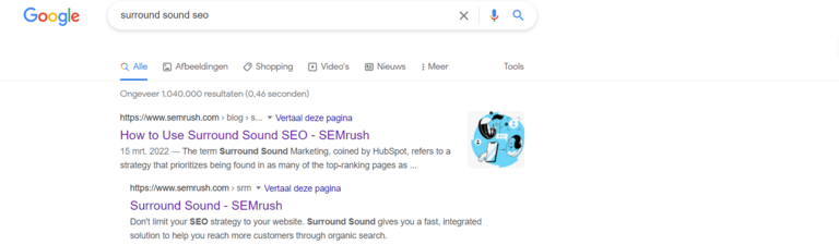 Indented Search Results Surround Sound SEO Voorbeeld